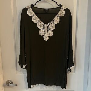 Anthropologie Olive Green Tunic with White Lace